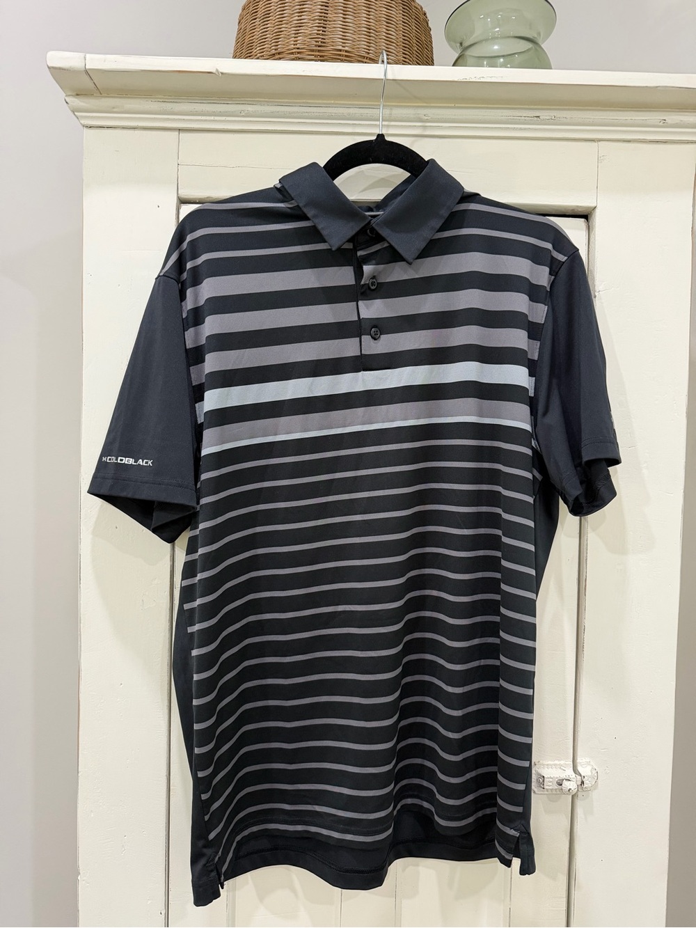 Under Armour Black and Gray Striped Performance Polo